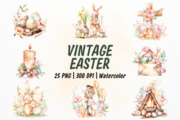 Download Vintage Easter Watercolor Clipart Bundle - Vintage easter watercolor Collection