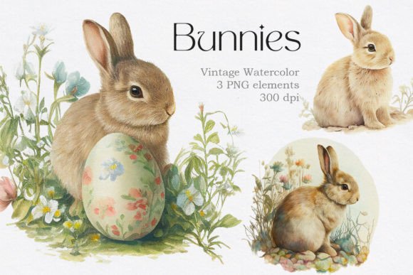 Download Vintage Watercolor Bunny Animals Clipart - Premium Resources