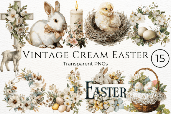 Download Vintage Cream Easter Watercolor Clipart - Premium Resources