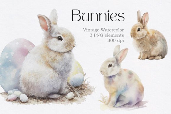 Download Vintage Watercolor Bunny Animals Clipart - Premium Resources