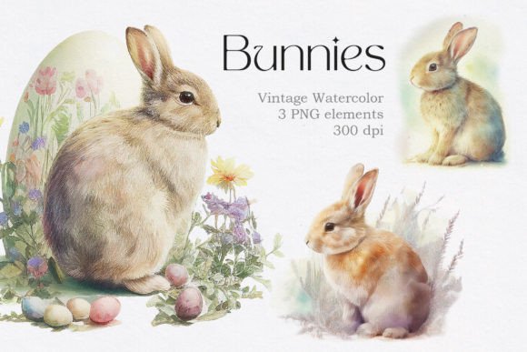 Download Vintage Watercolor Bunny Animals Clipart - Premium Resources