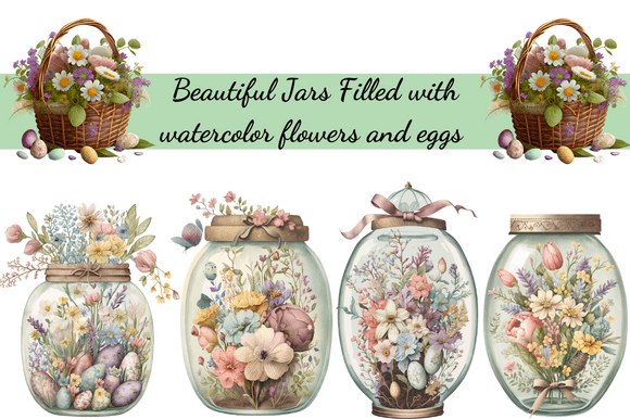Download Vintage Easter Jar Watercolor Cliparts - Premium Resources